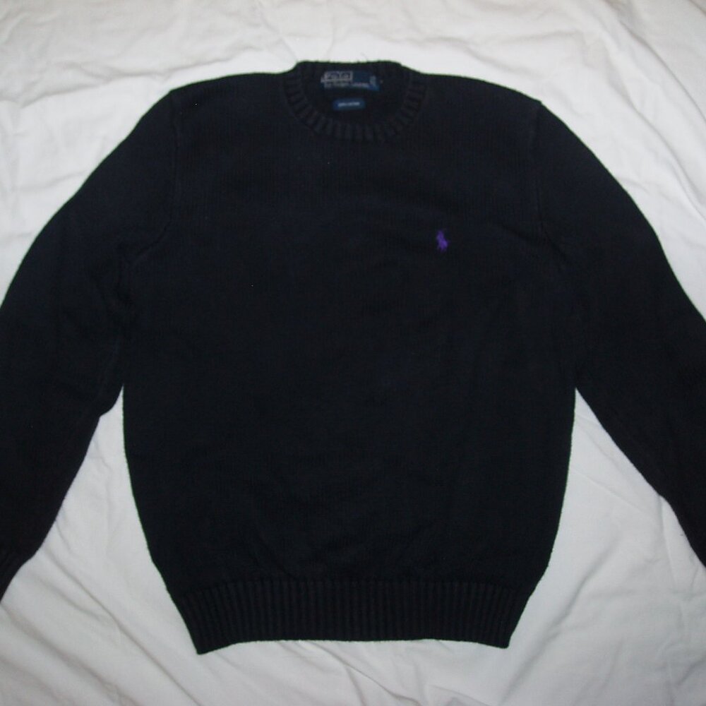 POLO RALPH LAUREN 100% Cotton Classic Chunky Knit Crewneck Sweater Navy Men's S